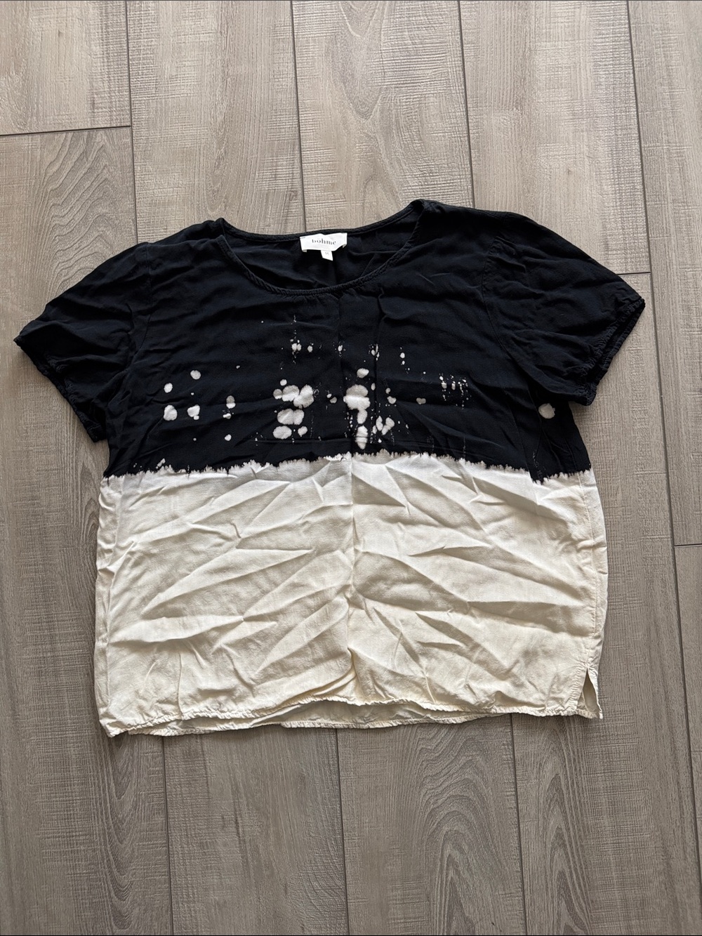 bohme Black and Cream Split Tee with Bleach Splatter